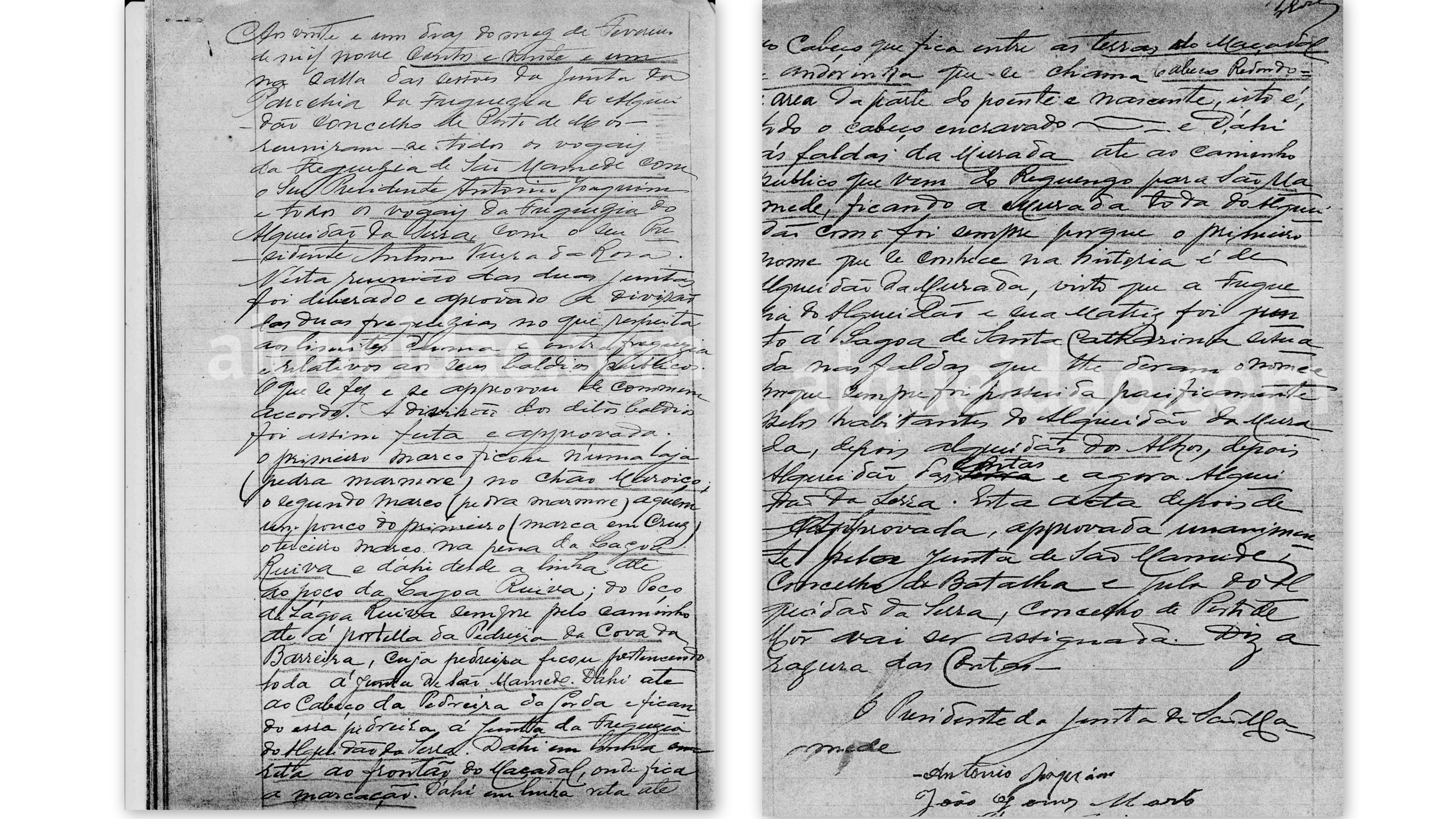 21 de Fevereiro de 1921 - Acta da reunião da Junta de Freguesia de São Mamede e da Junta de Freguesia de Alqueidão da Serra, onde se fez a divisão das duas freguesias, no que respeita aos limites de uma e de outra freguesia e seus baldios públicos.